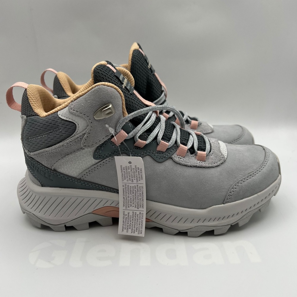 Merrell Speed Strike 2 Leather Hiking Boots Womens 7.5 Grey Pink Suede Mesh Mid
